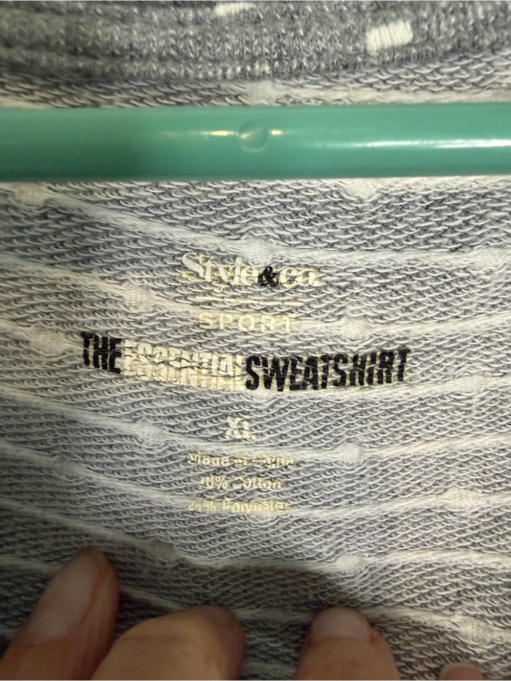 3/$20 Style & Co. The Essential Sweatshirt Gray Polka Dot 3/4 Sleeve Sweatshirt - Picture 3 of 3